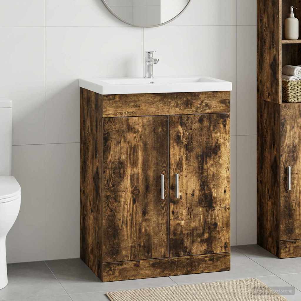 vidaXL Szafka pod zlewem w łazience Dąb wędzony 78,5 x 37,5 x 81 cm