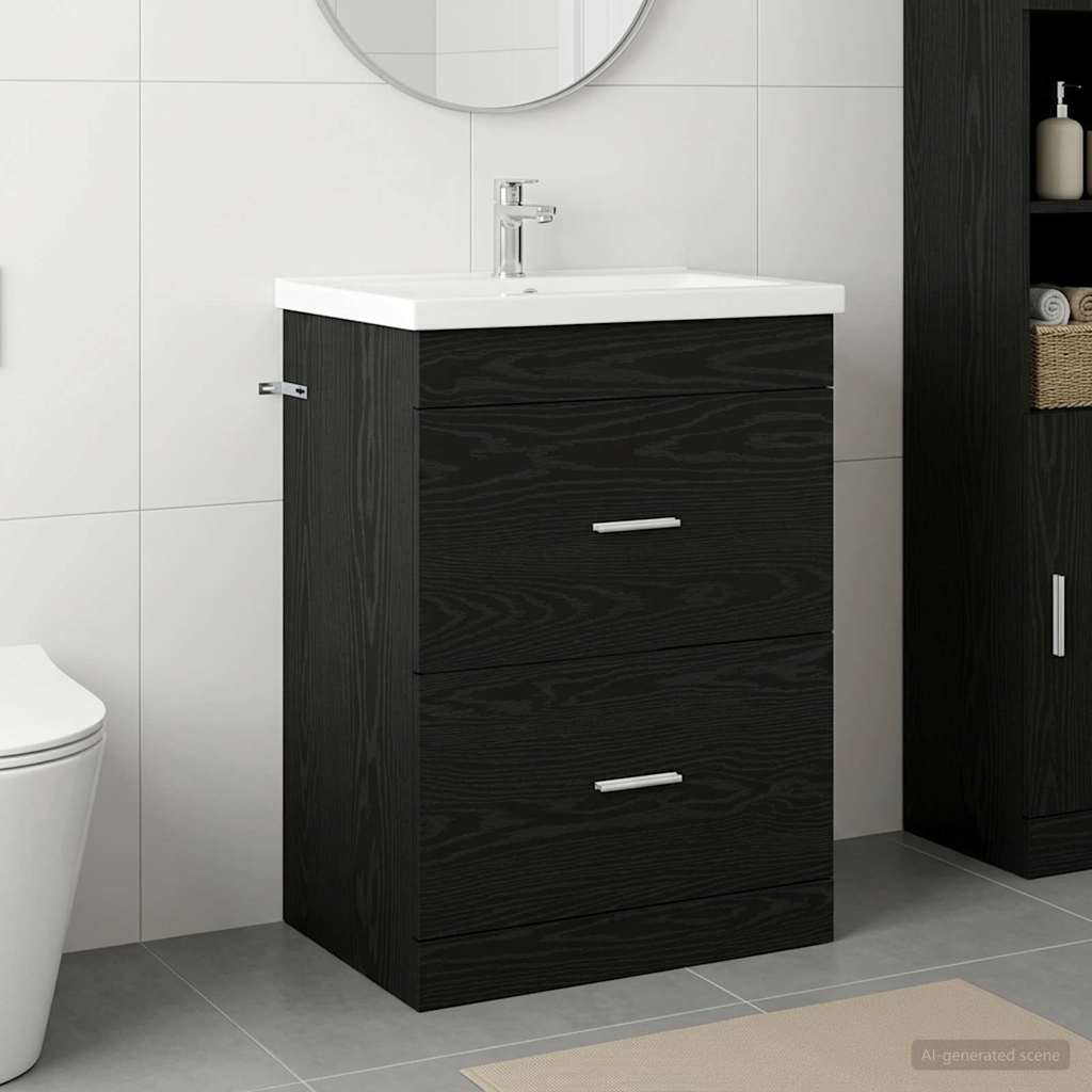 vidaXL Szafka pod zlewem w łazience Czarny dąb 56 x 37,5 x 81 cm