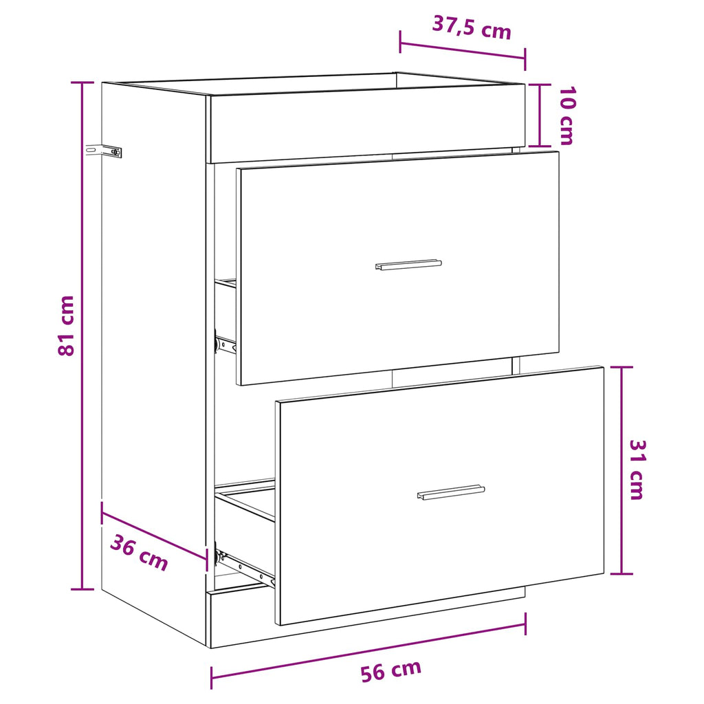 vidaXL Szafka pod zlewem w łazience Czarny dąb 56 x 37,5 x 81 cm