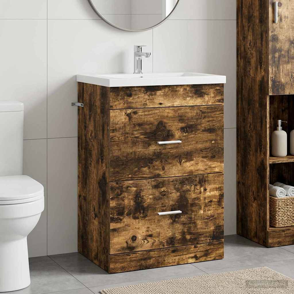 vidaXL Szafka pod zlewem w łazience Dąb wędzony 56 x 37,5 x 81 cm