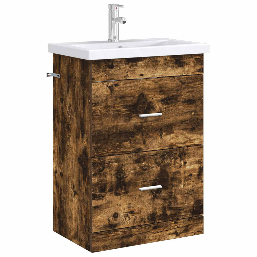 vidaXL Szafka pod zlewem w łazience Dąb wędzony 56 x 37,5 x 81 cm