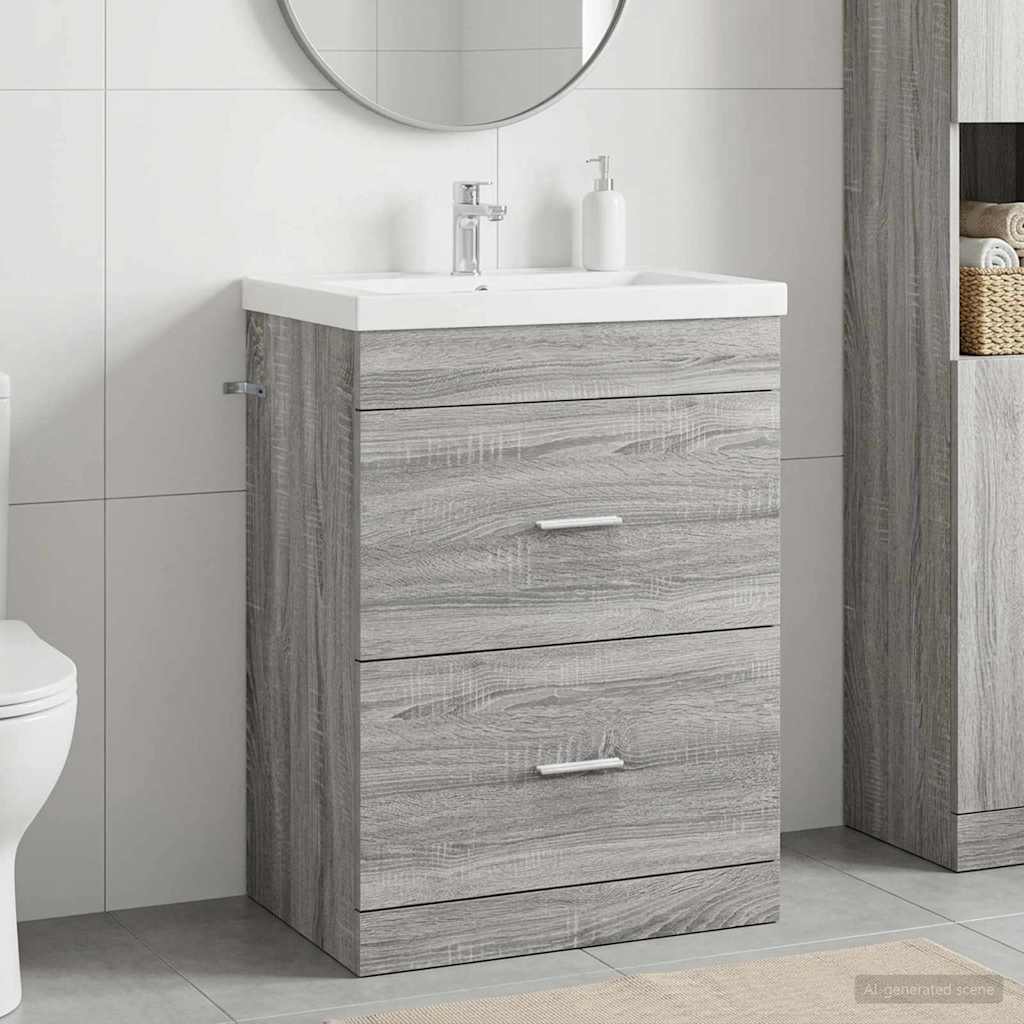 vidaXL Szafka pod zlewem w łazience Szary Sonoma 56 x 37,5 x 81 cm