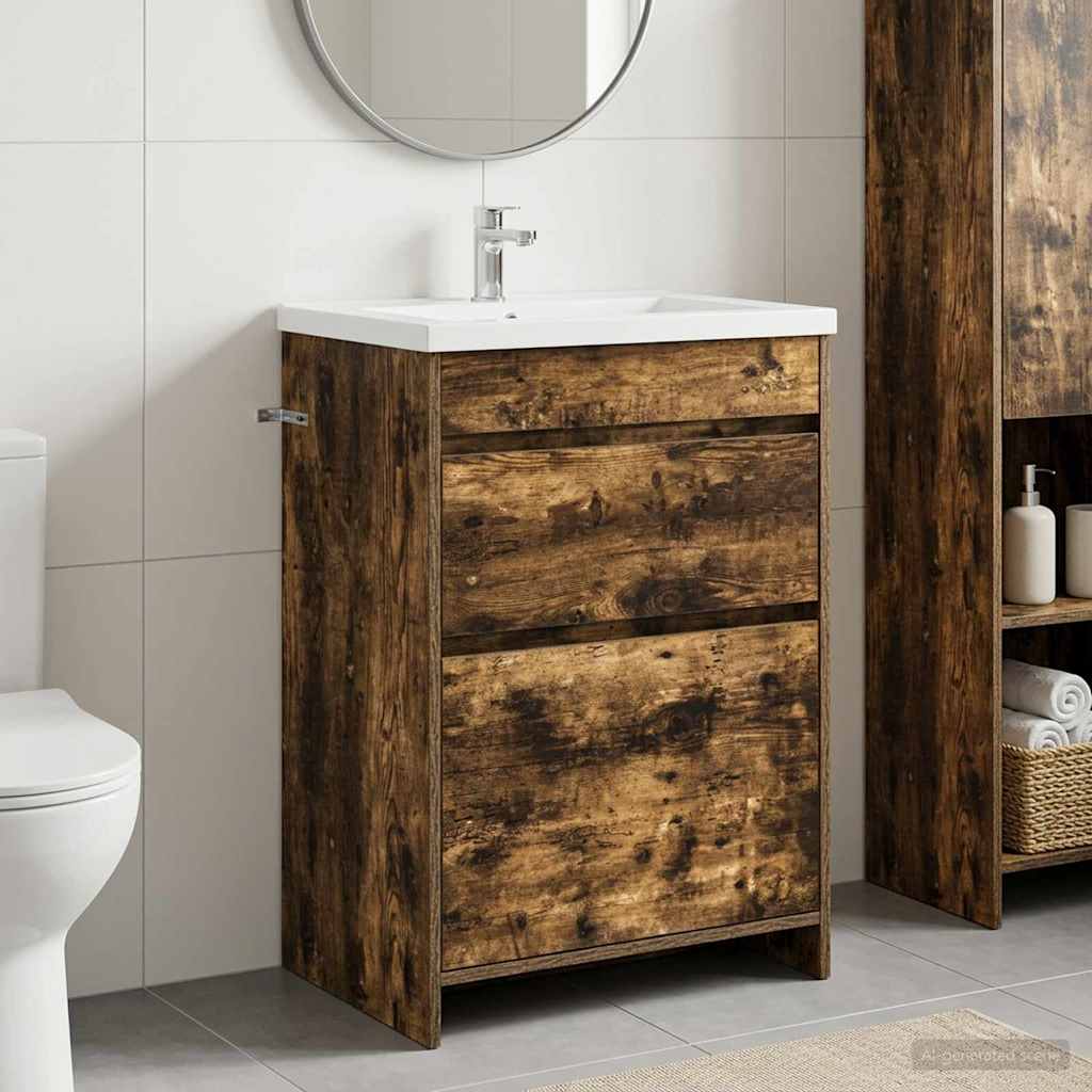 vidaXL Szafka pod zlewem w łazience Dąb wędzony 56 x 37,5 x 81 cm