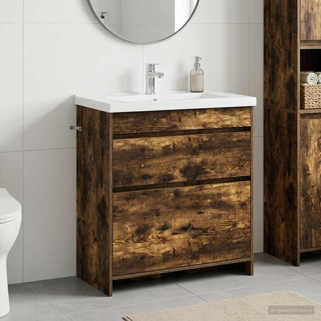 vidaXL Szafka pod zlewem w łazience Dąb wędzony 78,5 x 37,5 x 81 cm