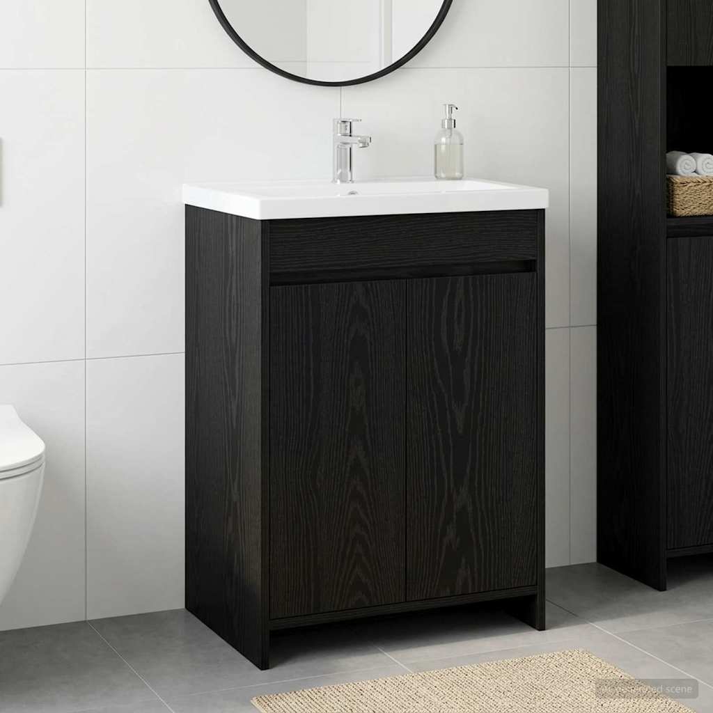 vidaXL Szafka pod zlewem w łazience Czarny dąb 56 x 37,5 x 81 cm