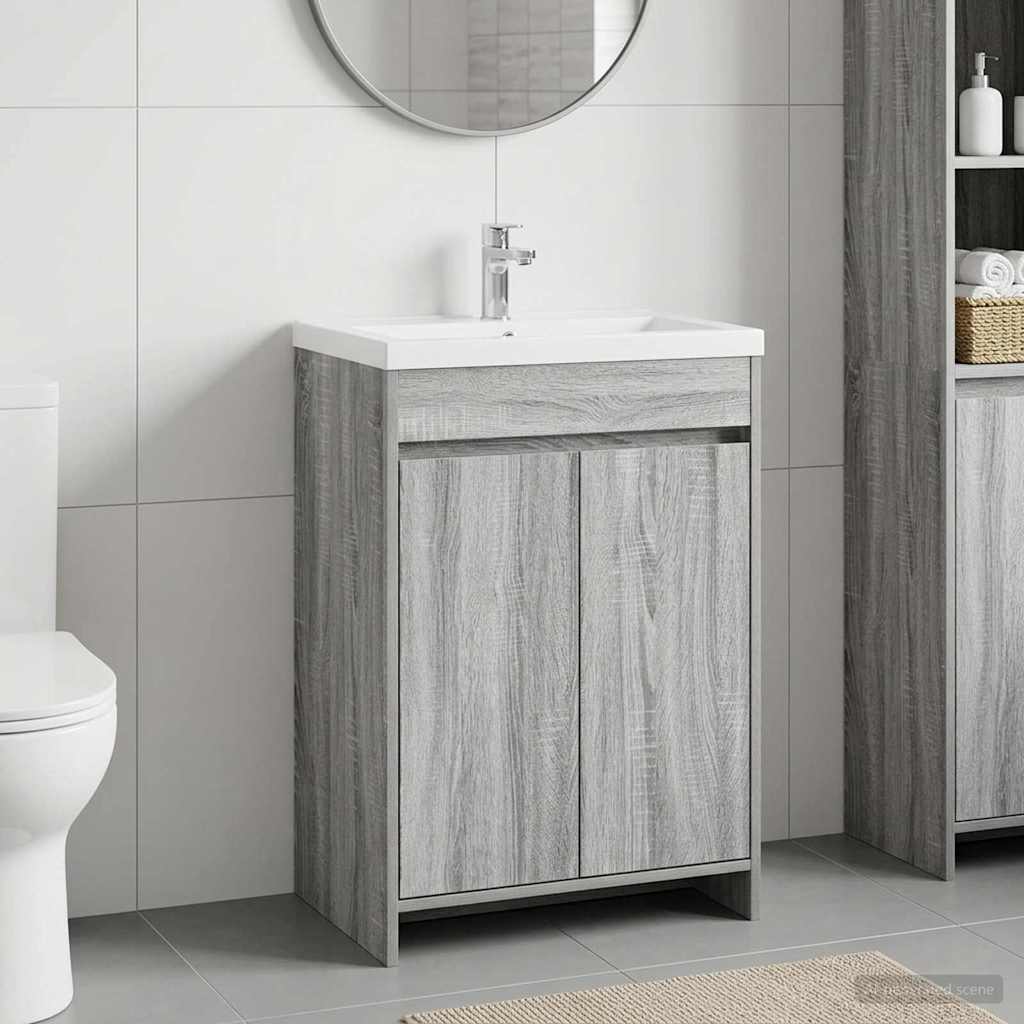 vidaXL Szafka pod zlewem w łazience Szary Sonoma 56 x 37,5 x 81 cm