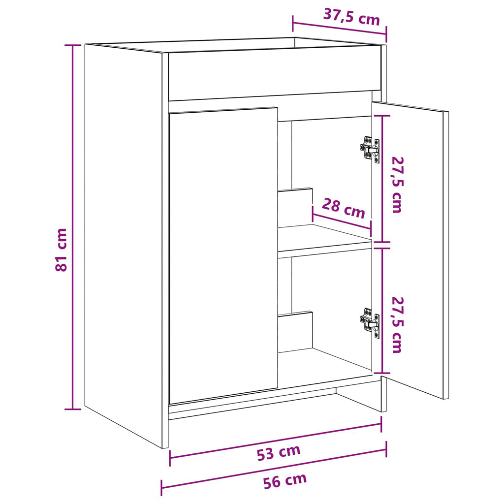 vidaXL Szafka pod zlewem w łazience Szary Sonoma 56 x 37,5 x 81 cm