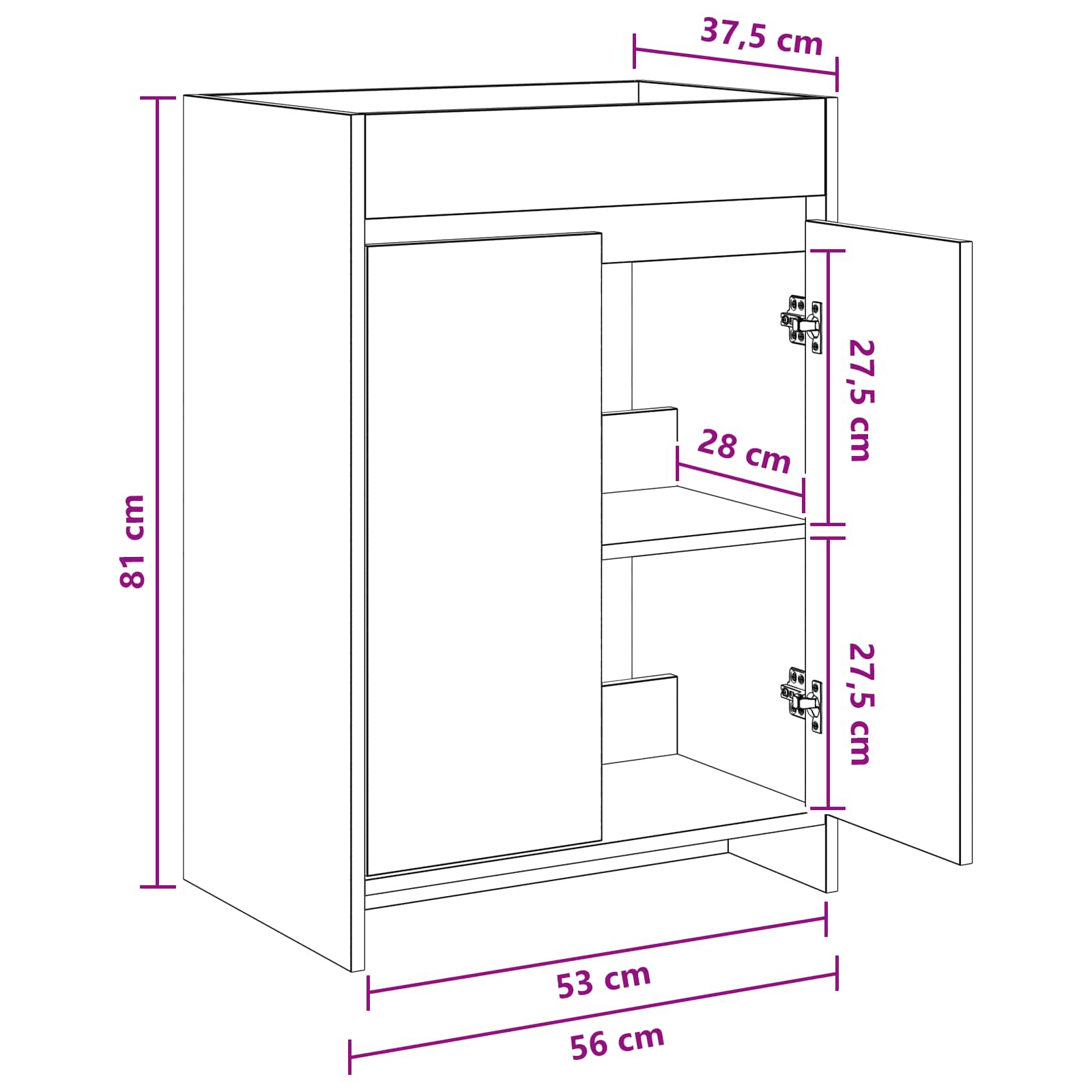 vidaXL Szafka pod zlewem w łazience Szary Sonoma 56 x 37,5 x 81 cm