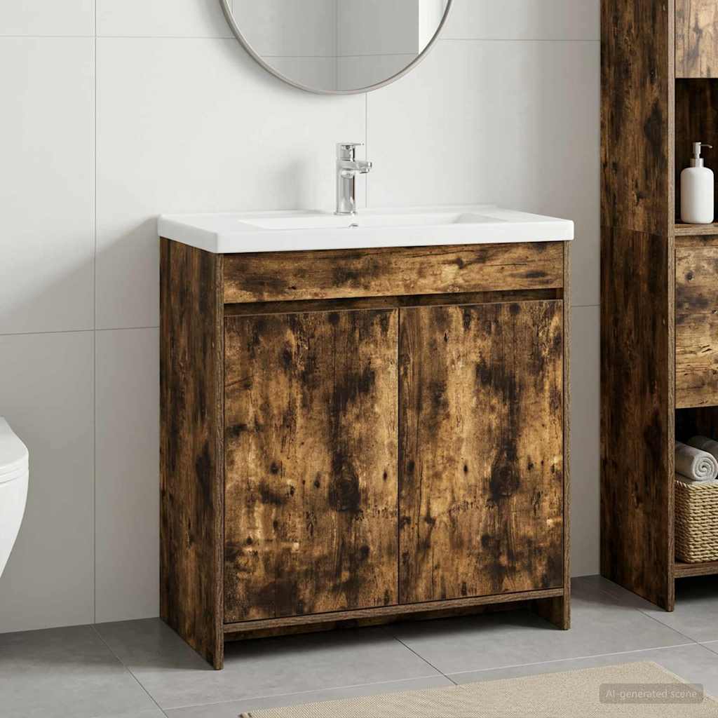 vidaXL Szafka pod zlewem w łazience Dąb wędzony 78,5 x 37,5 x 81 cm