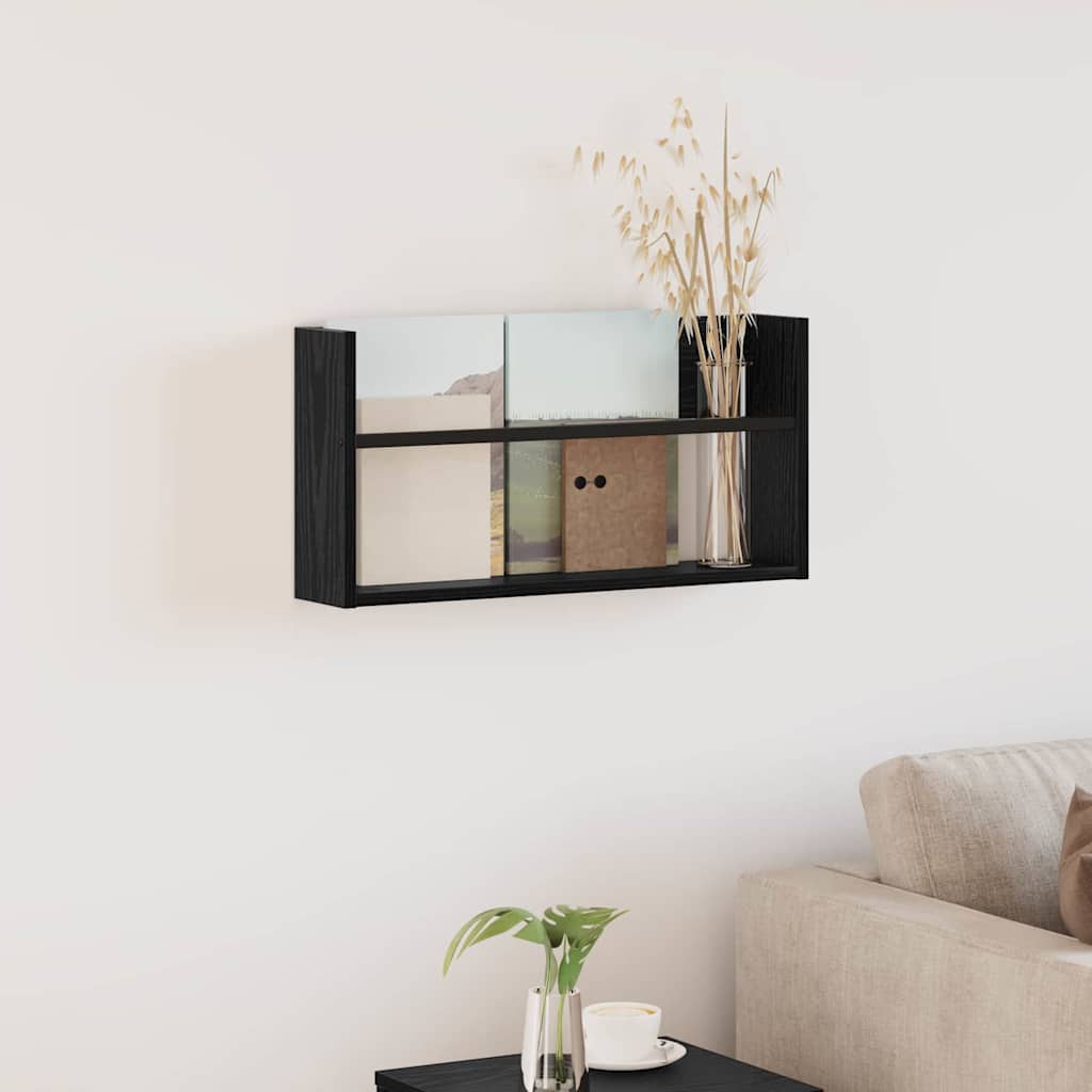 vidaXL Regał na gazety z półką Czarny Dąb 60 x 12 x 30 cm