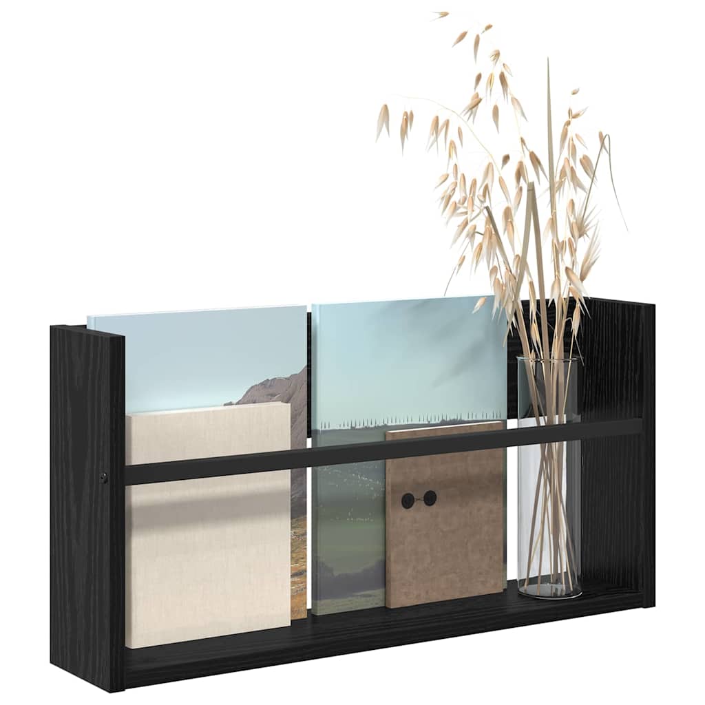 vidaXL Regał na gazety z półką Czarny Dąb 60 x 12 x 30 cm