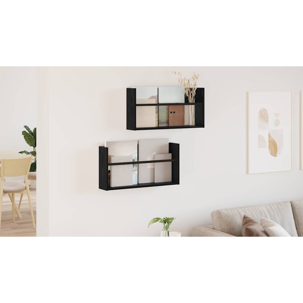 vidaXL Regał na gazety z półką 2 szt. Czarny Dąb 60 x 12 x 30 cm