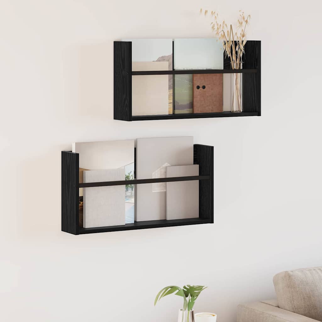 vidaXL Regał na gazety z półką 2 pcs Czarny Dąb 60 x 12 x 30 cm