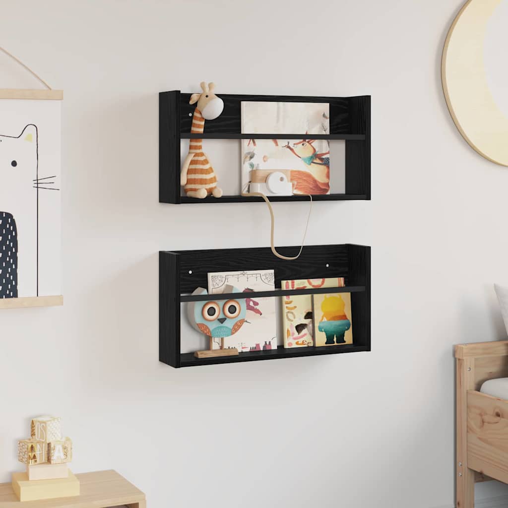 vidaXL Regał na gazety z półką 2 pcs Czarny Dąb 60 x 12 x 30 cm