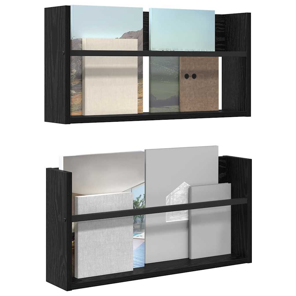 vidaXL Regał na gazety z półką 2 pcs Czarny Dąb 60 x 12 x 30 cm
