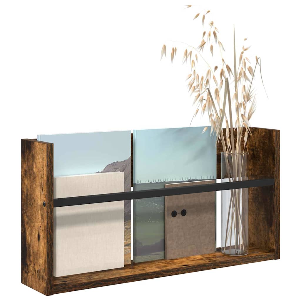 vidaXL Regał na gazety z półką Dąb wędzony 60 x 12 x 30 cm