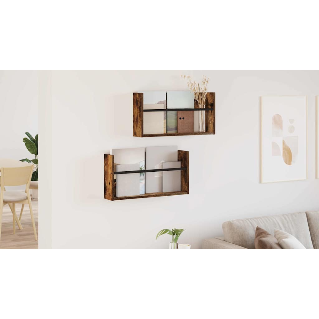 vidaXL Regał na gazety z półką 2 szt. Dąb wędzony 60 x 12 x 30 cm