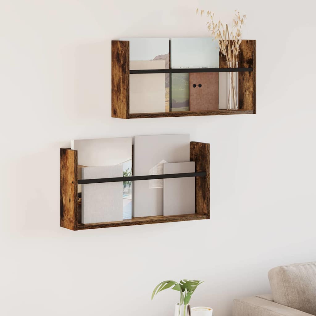 vidaXL Regał na gazety z półką 2 pcs Dąb wędzony 60 x 12 x 30 cm