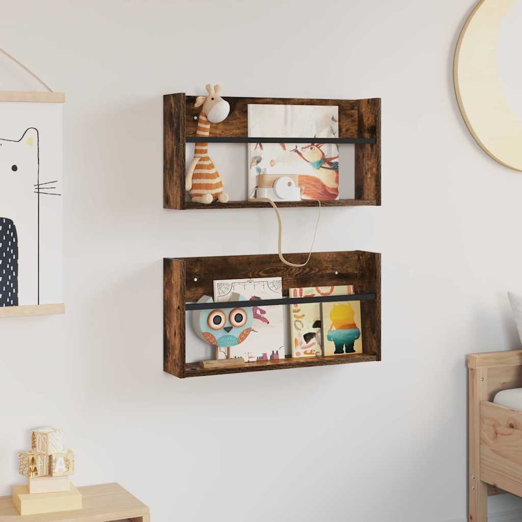 vidaXL Regał na gazety z półką 2 pcs Dąb wędzony 60 x 12 x 30 cm