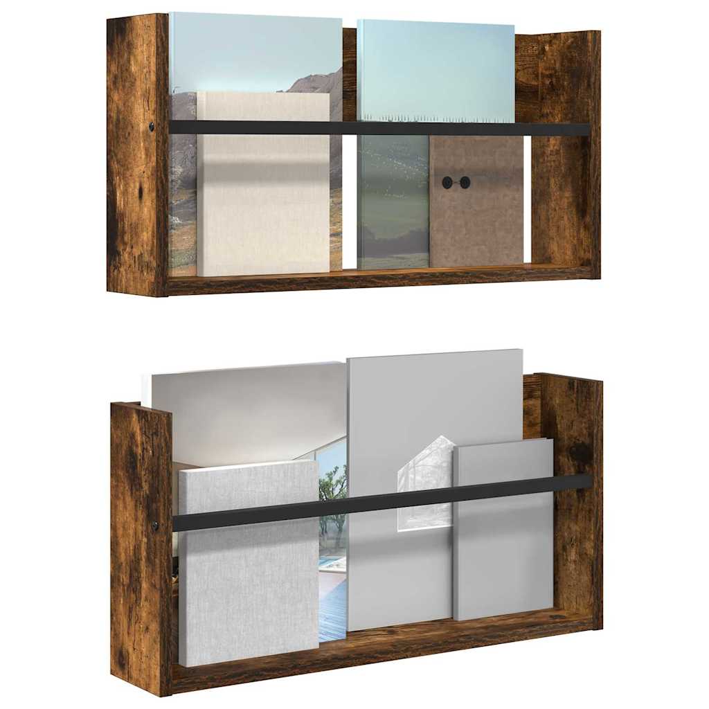 vidaXL Regał na gazety z półką 2 pcs Dąb wędzony 60 x 12 x 30 cm