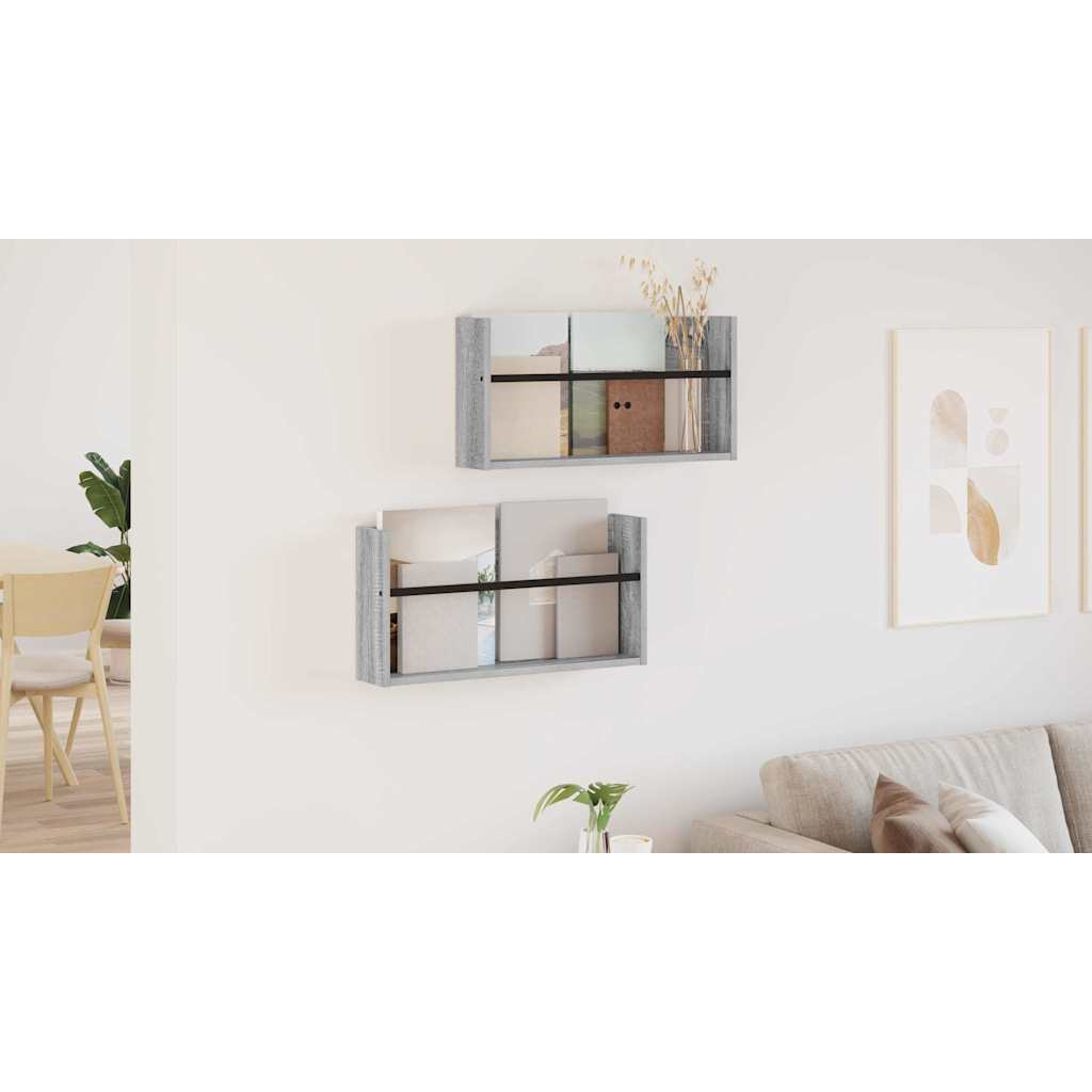 vidaXL Regał na gazety z półką 2 szt. Szary Sonoma 60 x 12 x 30 cm