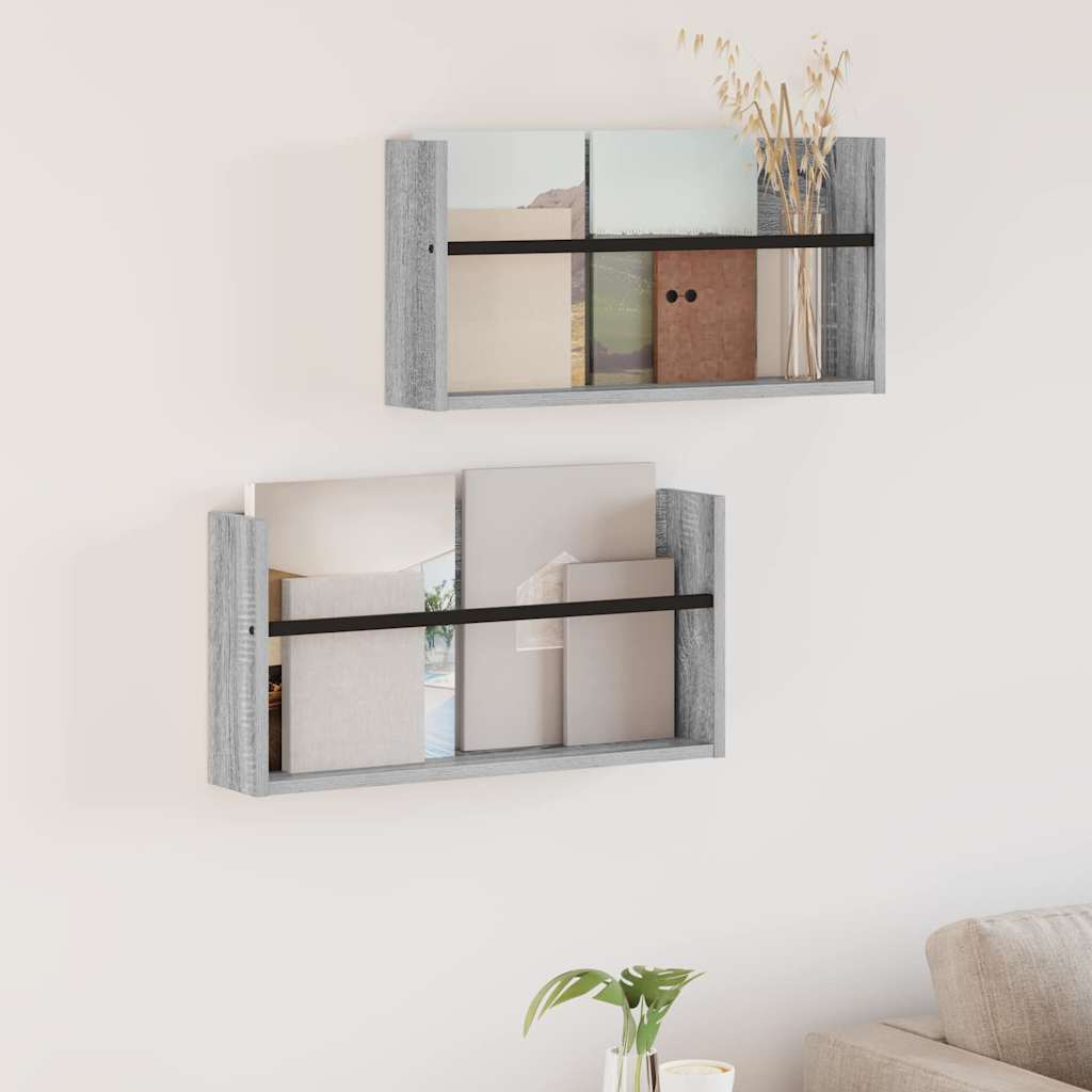 vidaXL Regał na gazety z półką 2 pcs Szary Sonoma 60 x 12 x 30 cm