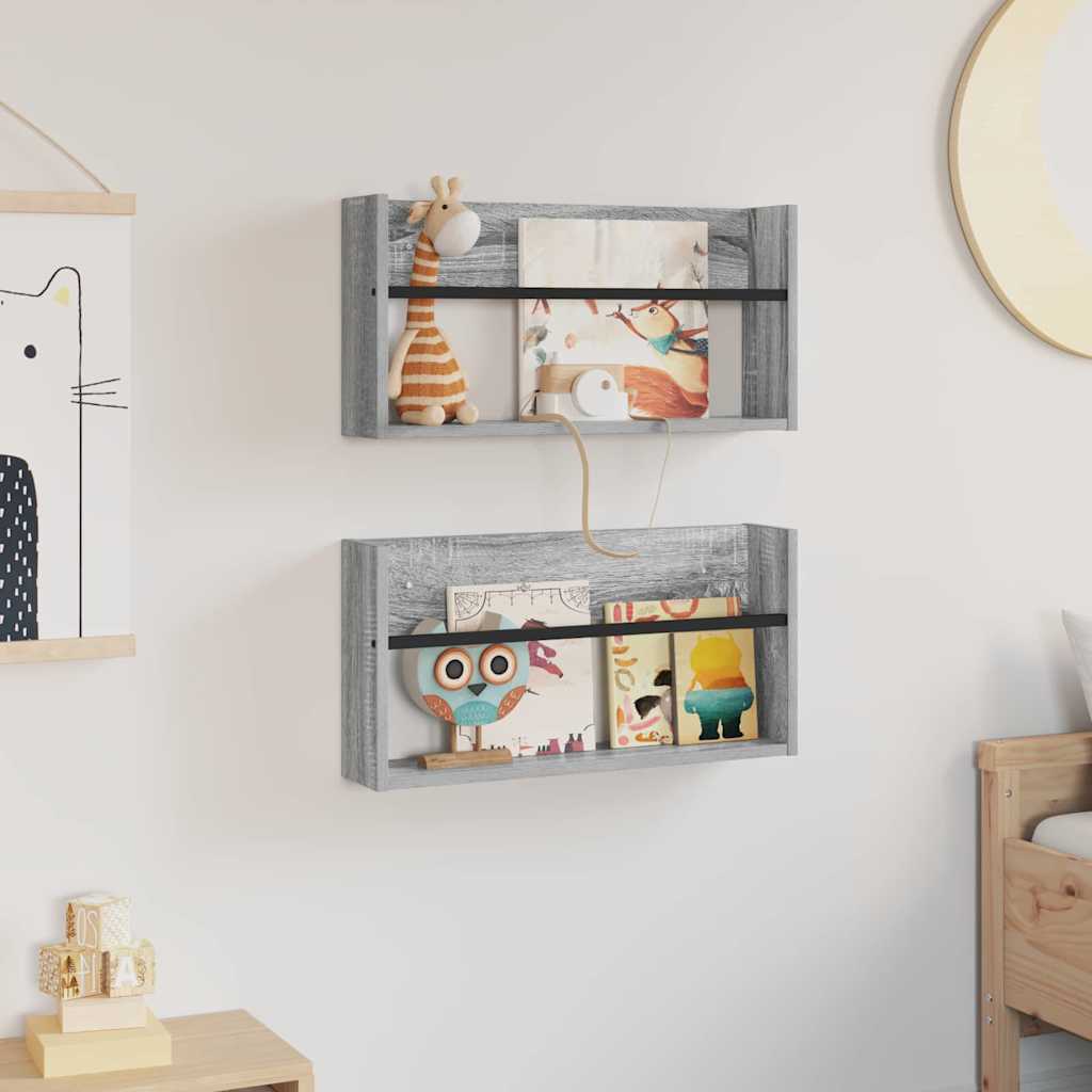 vidaXL Regał na gazety z półką 2 pcs Szary Sonoma 60 x 12 x 30 cm