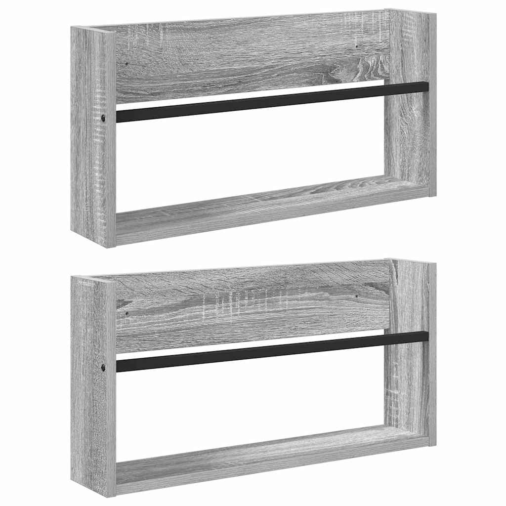 vidaXL Regał na gazety z półką 2 pcs Szary Sonoma 60 x 12 x 30 cm