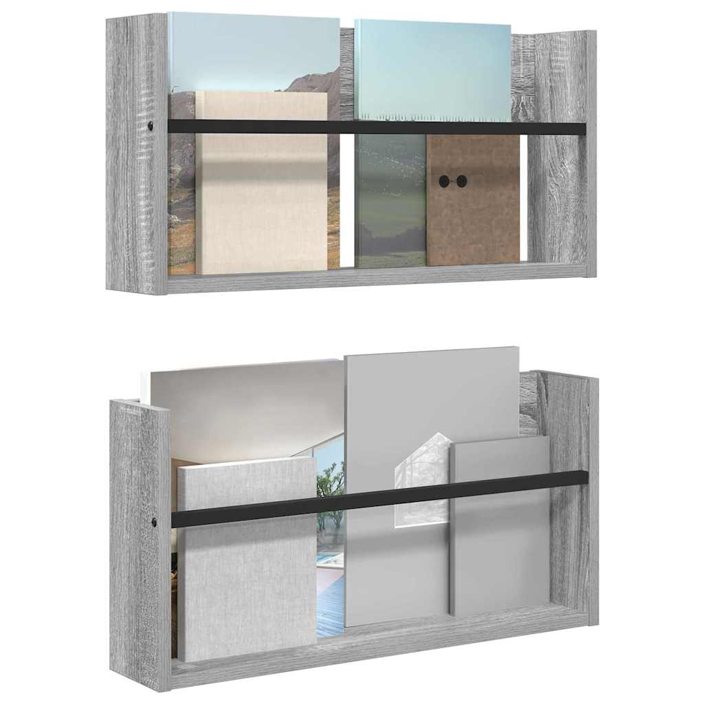 vidaXL Regał na gazety z półką 2 pcs Szary Sonoma 60 x 12 x 30 cm