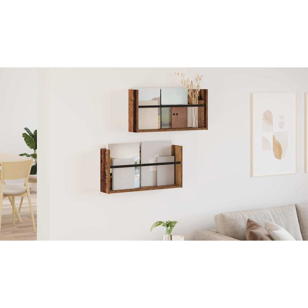 vidaXL Regał na gazety z półką 2 szt. Stare drewno 60 x 12 x 30 cm