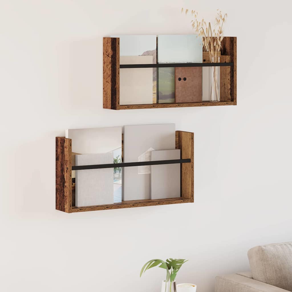 vidaXL Regał na gazety z półką 2 pcs Stare drewno 60 x 12 x 30 cm