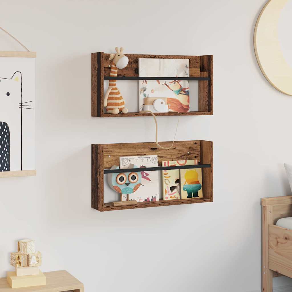 vidaXL Regał na gazety z półką 2 pcs Stare drewno 60 x 12 x 30 cm