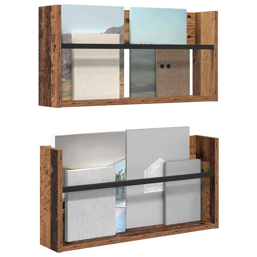 vidaXL Regał na gazety z półką 2 pcs Stare drewno 60 x 12 x 30 cm