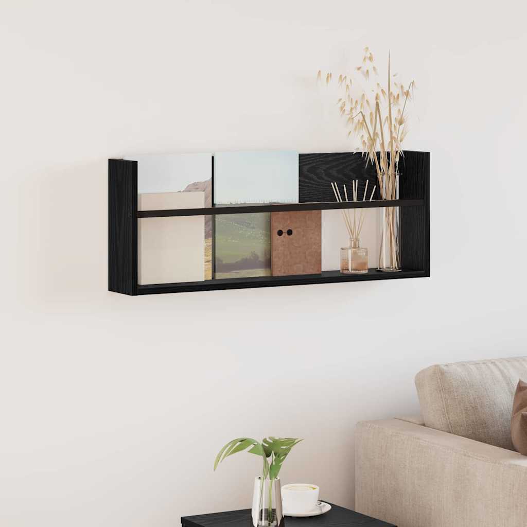 vidaXL Regał na gazety z półką Czarny Dąb 80 x 12 x 30 cm