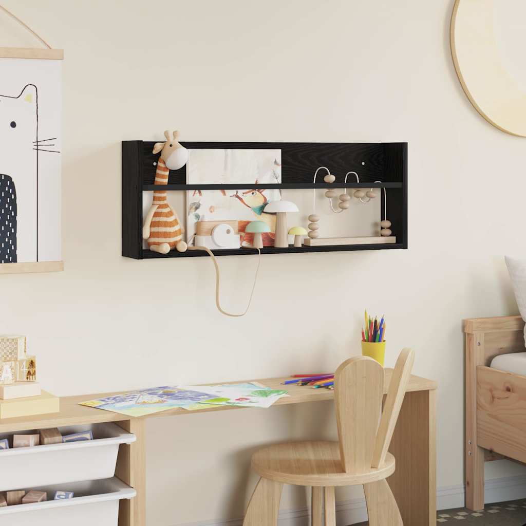 vidaXL Regał na gazety z półką Czarny Dąb 80 x 12 x 30 cm