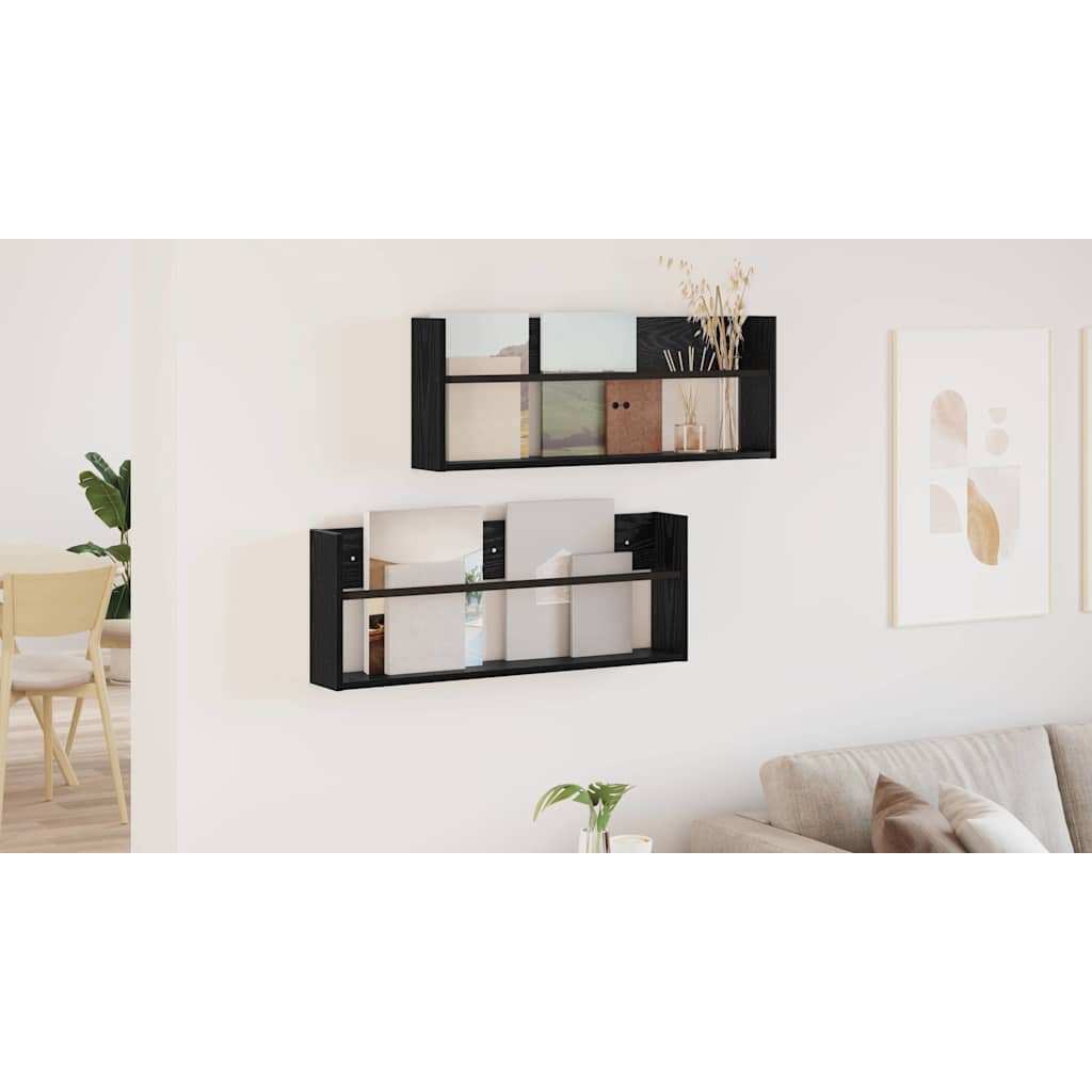 vidaXL Regał na gazety z półką 2 szt. Czarny Dąb 80 x 12 x 30 cm