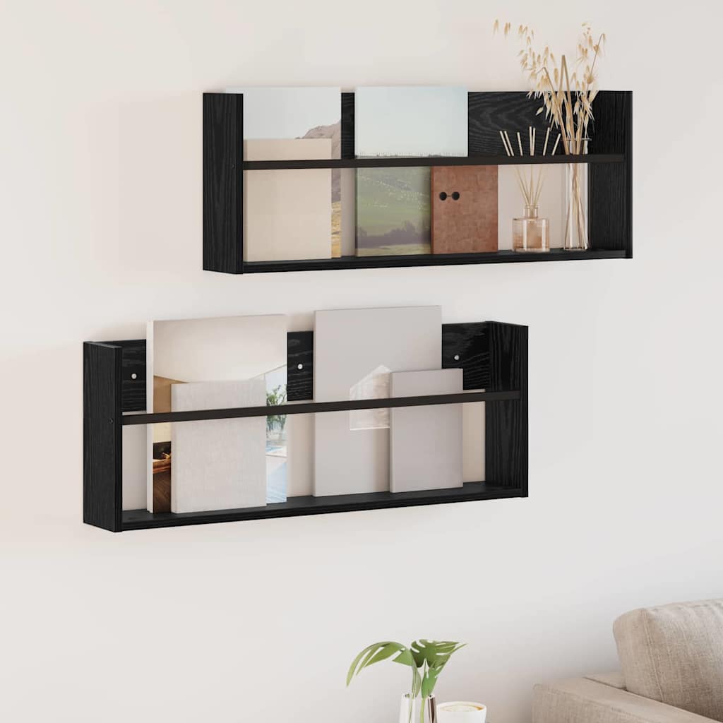 vidaXL Regał na gazety z półką 2 pcs Czarny Dąb 80 x 12 x 30 cm