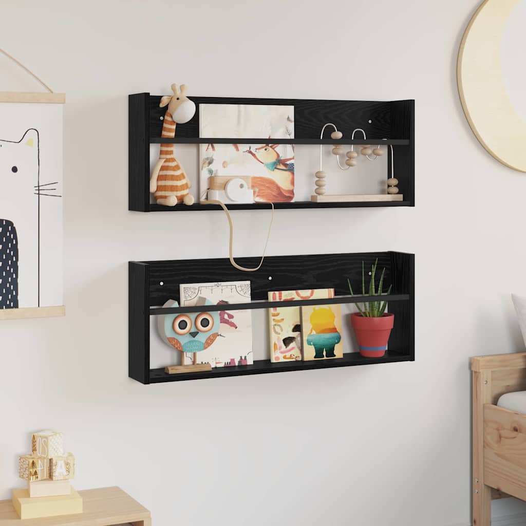vidaXL Regał na gazety z półką 2 pcs Czarny Dąb 80 x 12 x 30 cm