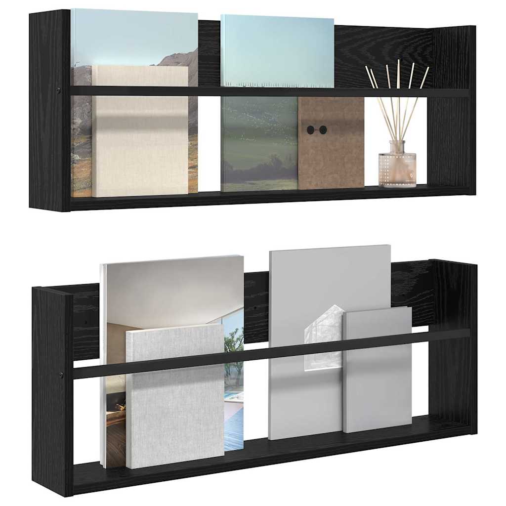 vidaXL Regał na gazety z półką 2 pcs Czarny Dąb 80 x 12 x 30 cm