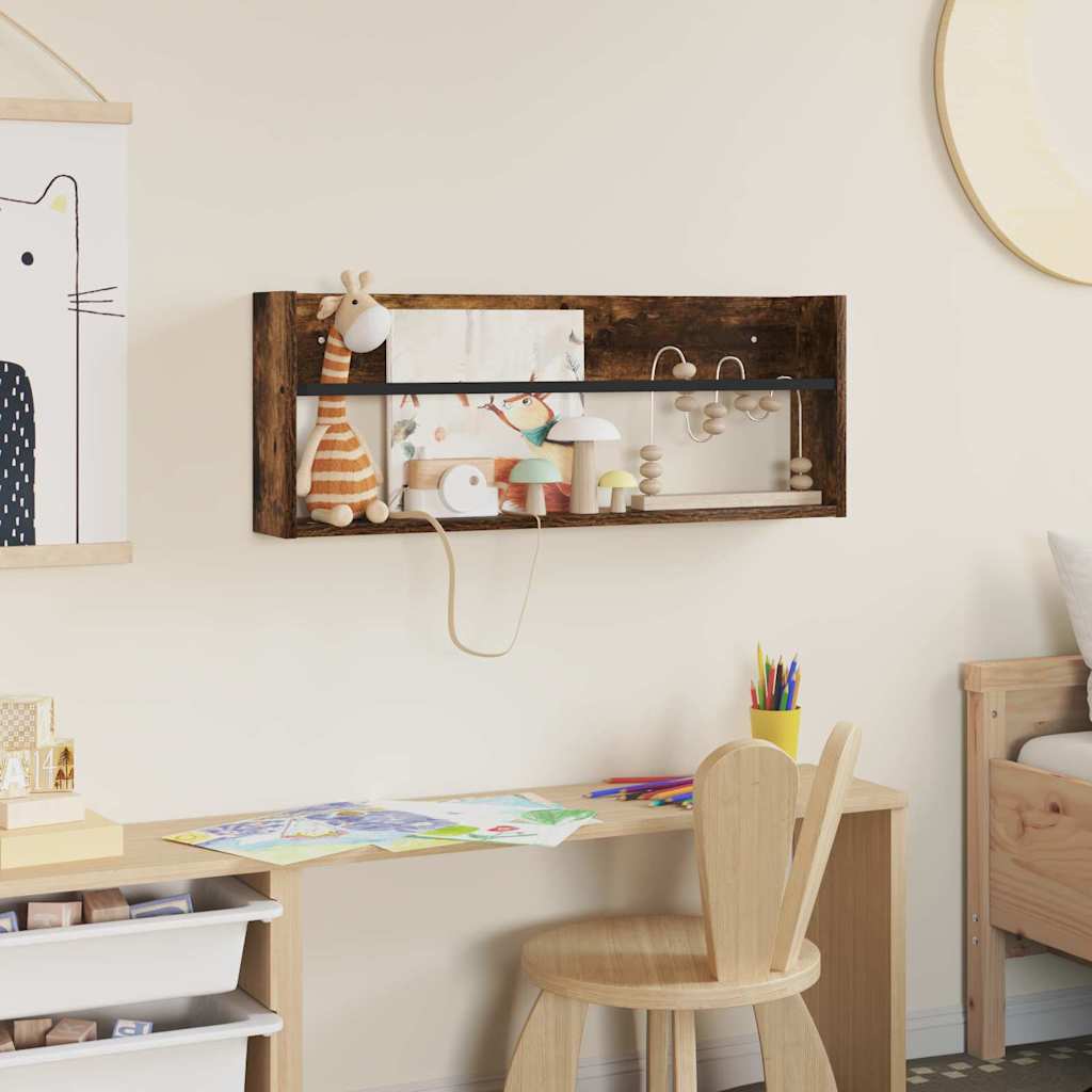 vidaXL Regał na gazety z półką Dąb wędzony 80 x 12 x 30 cm