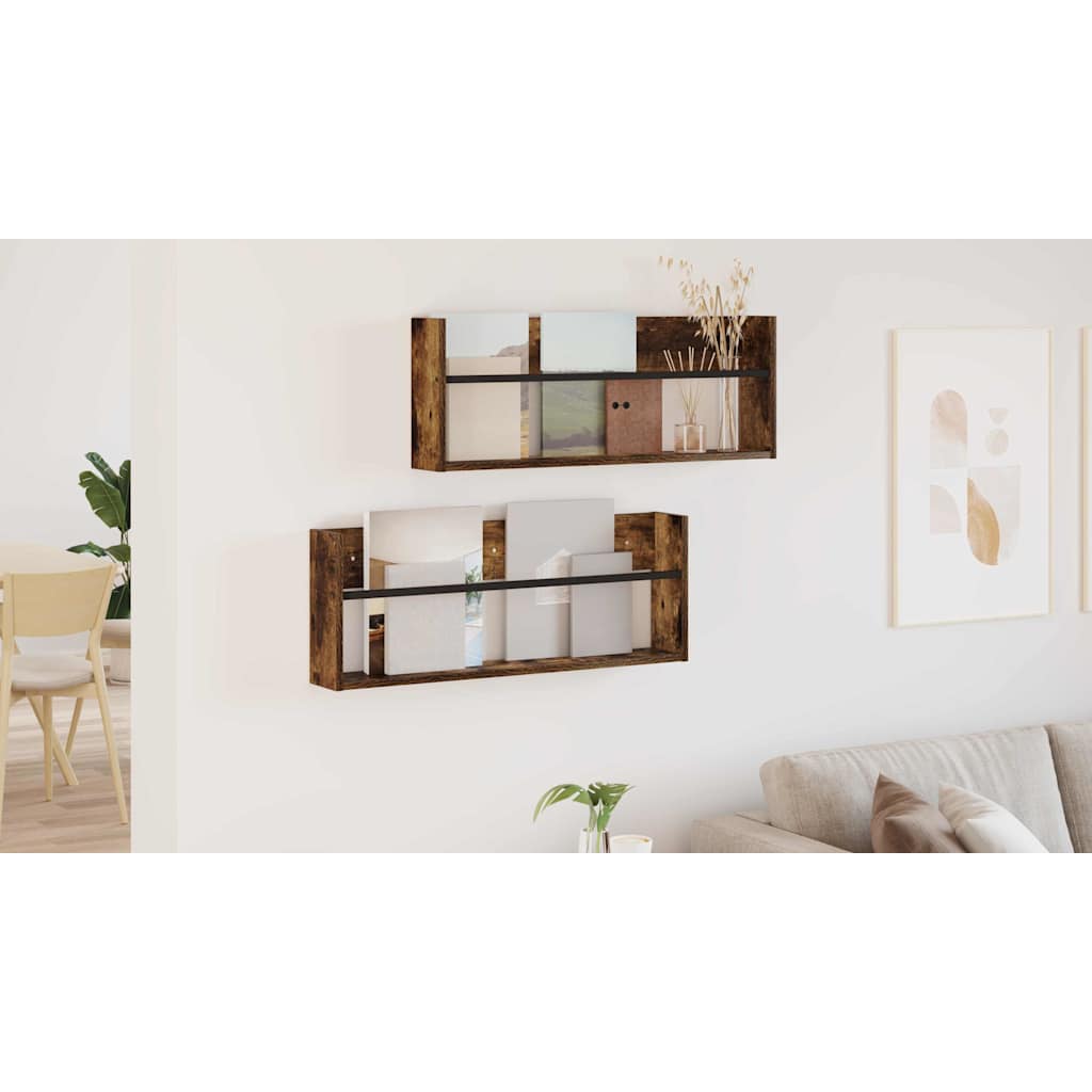 vidaXL Regał na gazety z półką 2 szt. Dąb wędzony 80 x 12 x 30 cm
