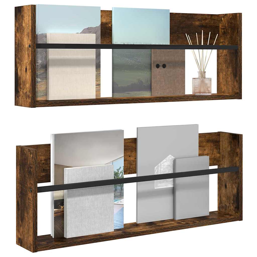 vidaXL Regał na gazety z półką 2 pcs Dąb wędzony 80 x 12 x 30 cm