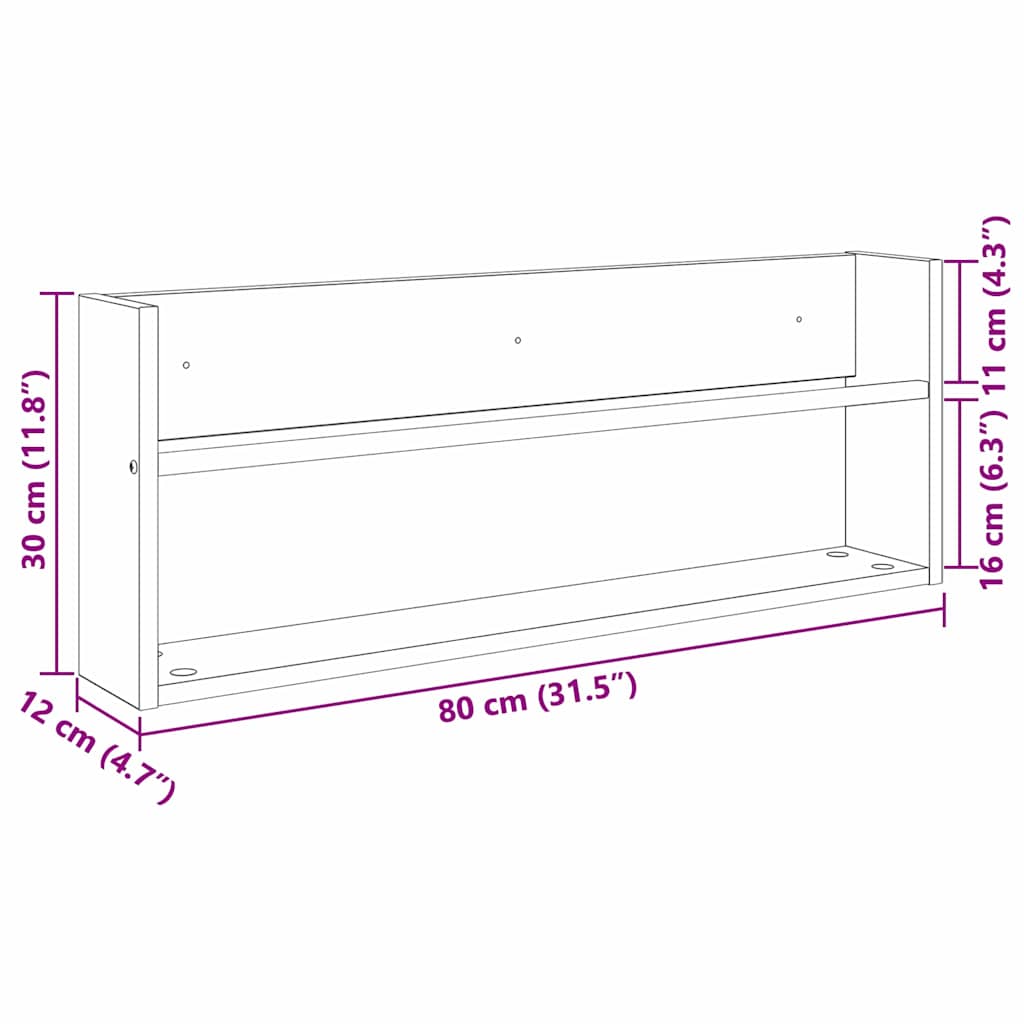 vidaXL Regał na gazety z półką 2 pcs Dąb wędzony 80 x 12 x 30 cm