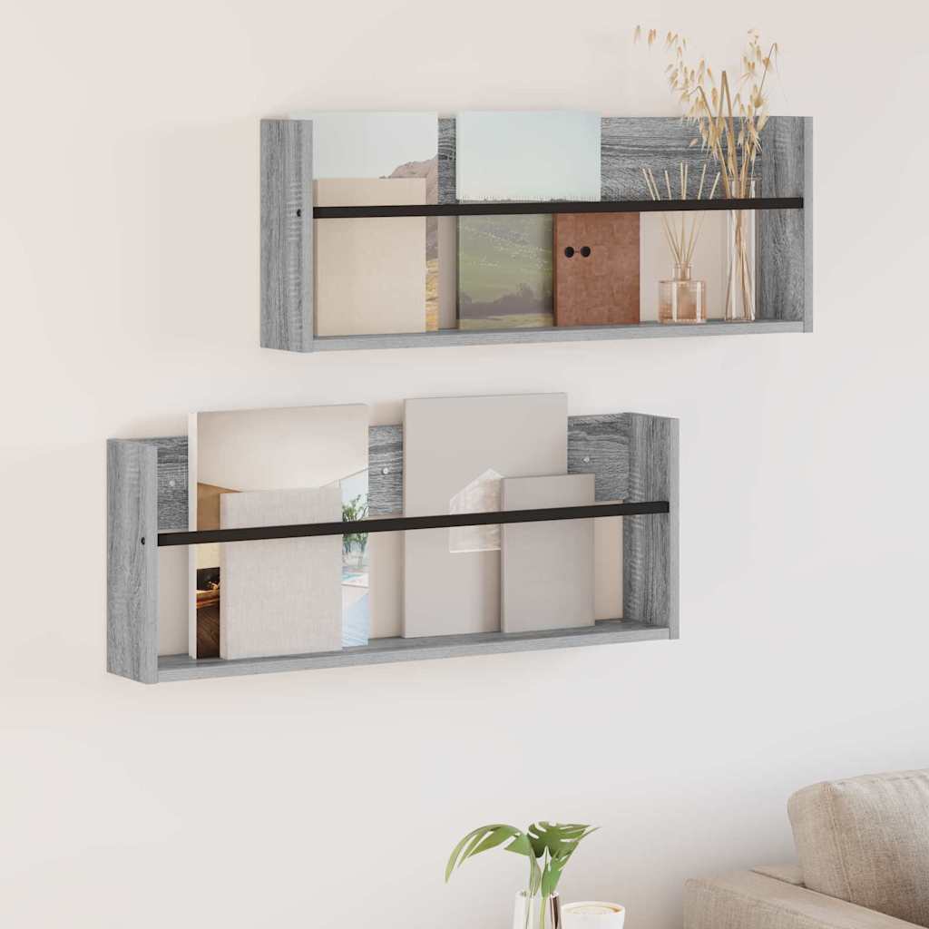 vidaXL Regał na gazety z półką 2 pcs Szary Sonoma 80 x 12 x 30 cm