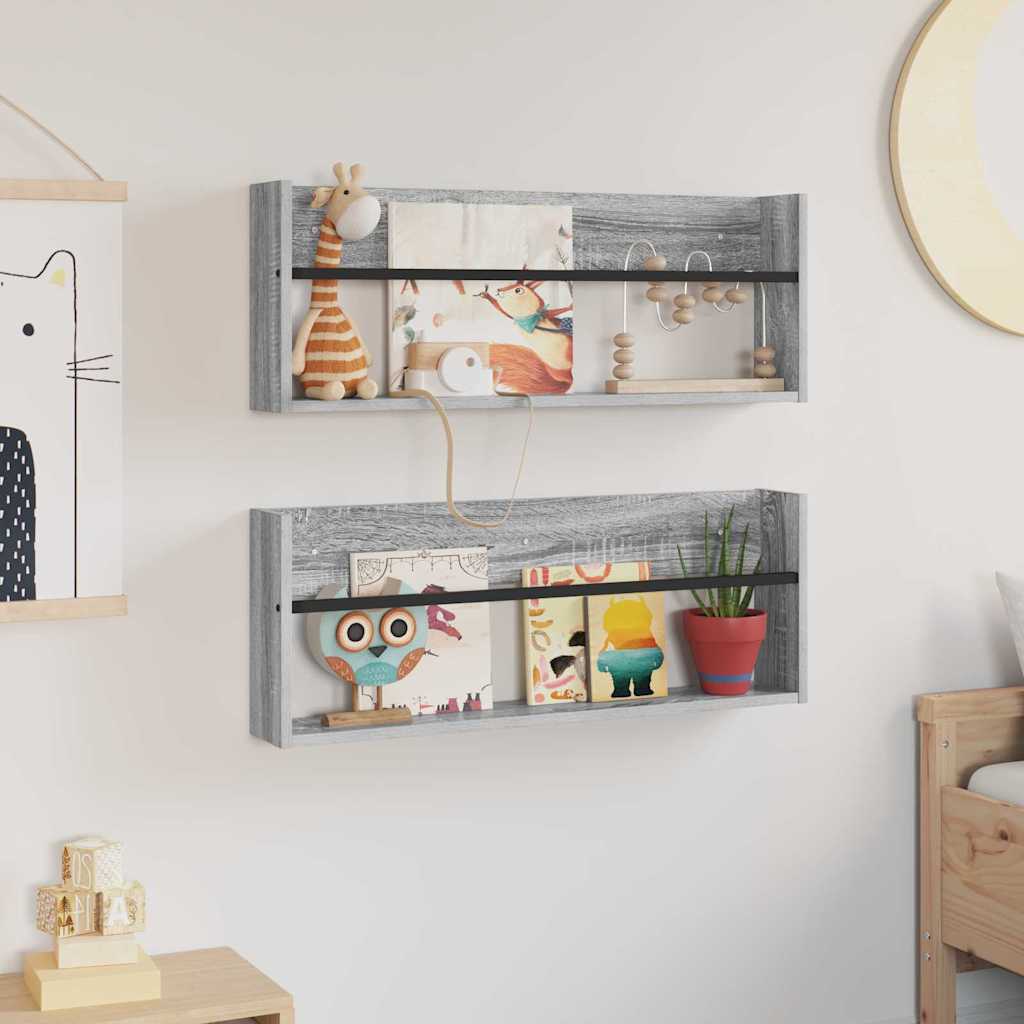 vidaXL Regał na gazety z półką 2 pcs Szary Sonoma 80 x 12 x 30 cm