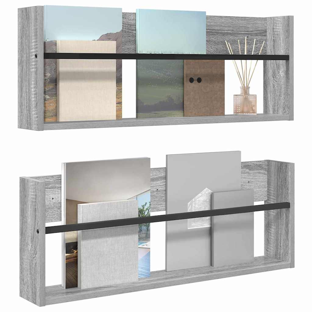 vidaXL Regał na gazety z półką 2 pcs Szary Sonoma 80 x 12 x 30 cm