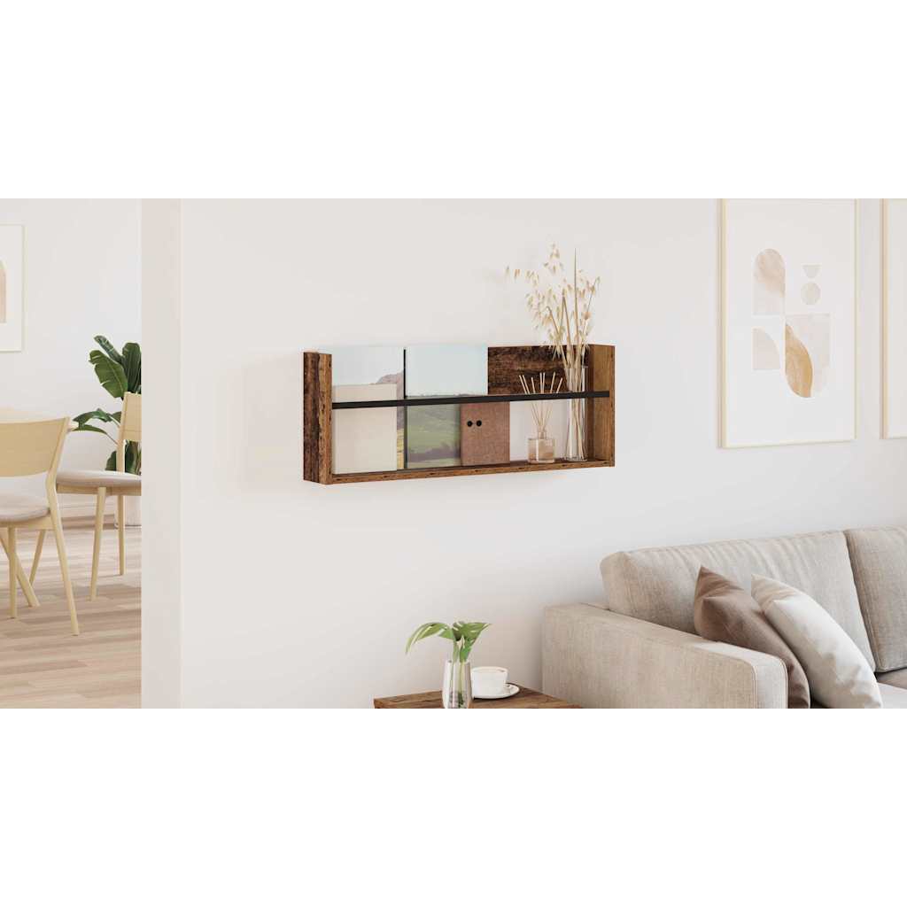vidaXL Regał na gazety z półką Stare drewno 80 x 12 x 30 cm