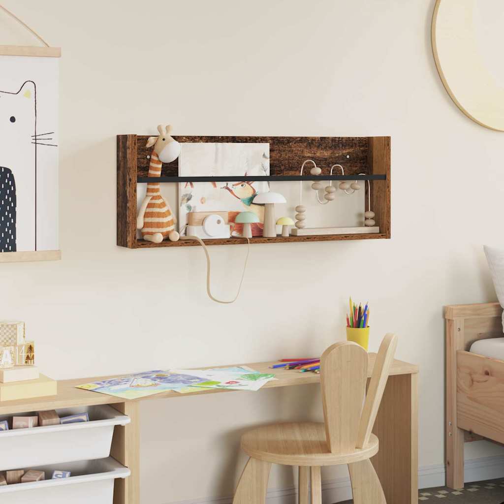 vidaXL Regał na gazety z półką Stare drewno 80 x 12 x 30 cm