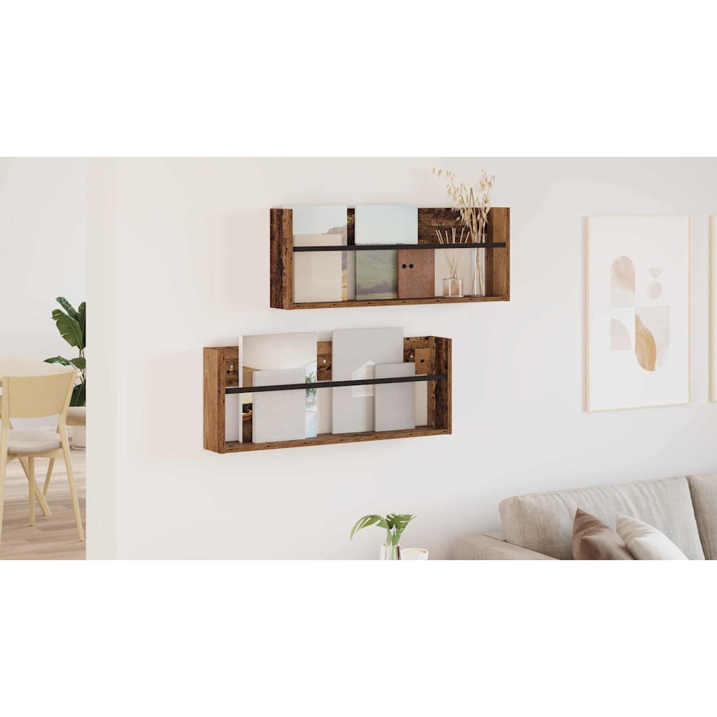 vidaXL Regał na gazety z półką 2 szt. Stare drewno 80 x 12 x 30 cm
