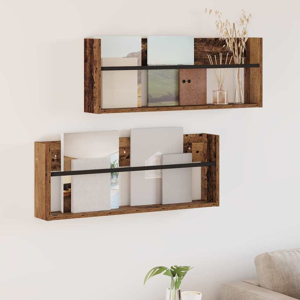 vidaXL Regał na gazety z półką 2 pcs Stare drewno 80 x 12 x 30 cm